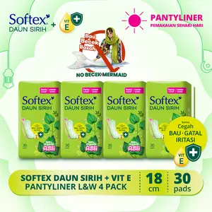 Pantyliner Softex Daun Sirih + Vitamin E Longer & Wider 30s x 4 Pack