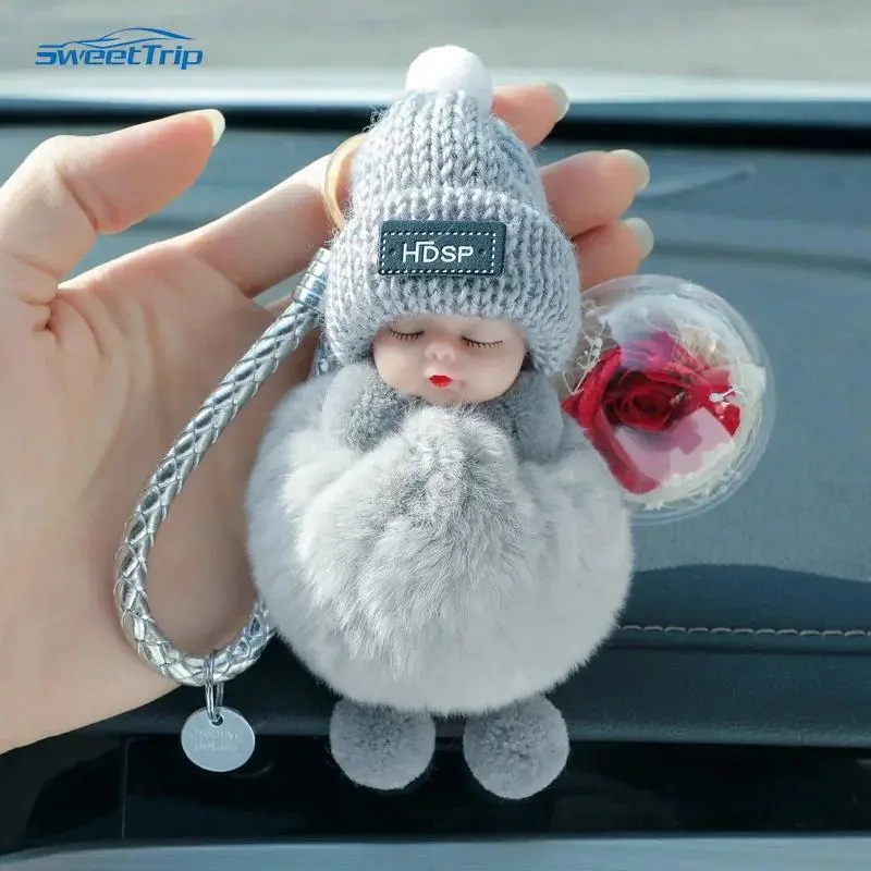 7 Colors Plush Doll Hanging Pendant Key Cute Keychain Car Keyring Woman Pendant Baby Cartoon Fluffy Pompom Girl Car Key Chain