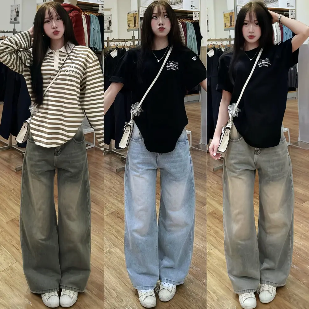 Quần Bò Xuông Ống Rộng Wash Cạp Cao MIAA Form Rộng Màu RETRO, Quần Jean Ống Rộng Suông Nữ lưng cao có BIGSIZE S-2XL Pants Baggy