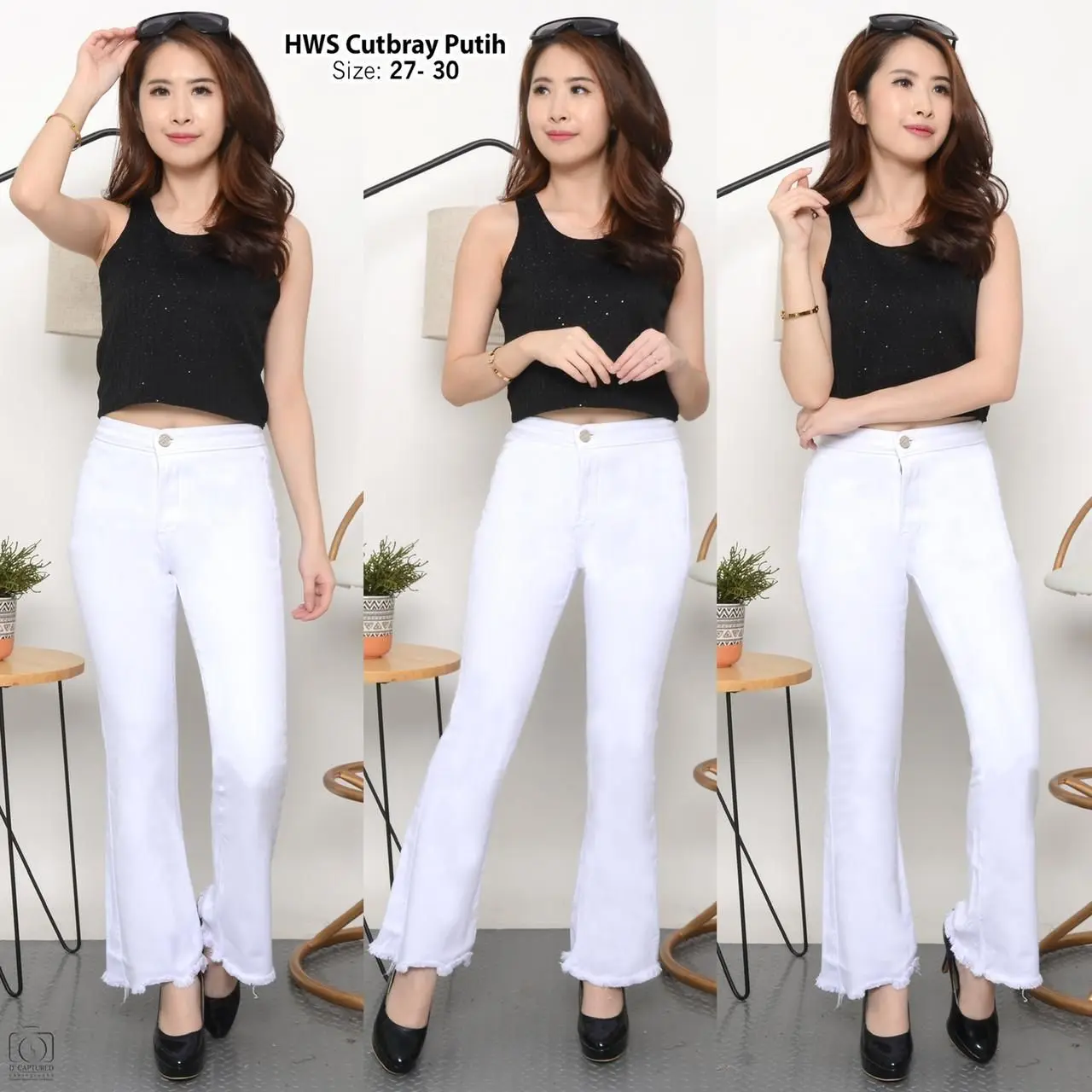 SNAB - JEANS HW CUTBRAY PUTIH RAWIS celana panjang