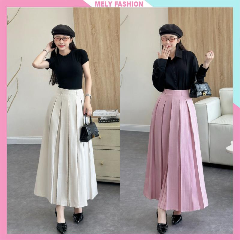 Chân váy dài xếp ly Mely Fashion dáng xòe dài 90cm nhiều màu cạp cao tôn dáng che bụng dễ mặc dễ phối đồ có túi CV96