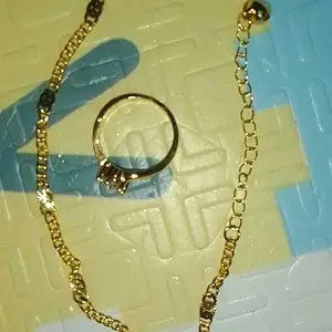 PROMO BUNDLING BUY 1 GET 1 Gelang Rantai Spasi+Cincin Permata Titanium Anti Karat