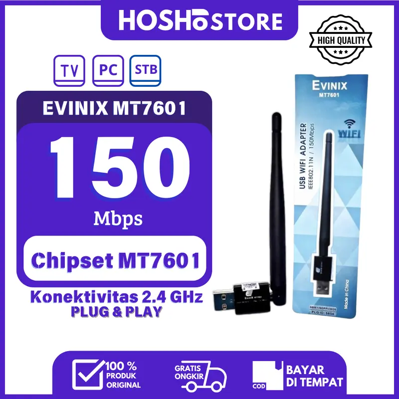 EVINIX MT 7601 Wi-Fi Dongle USB Adapter untuk PC/Laptop - Kompatibel STB, TV Box wifi
