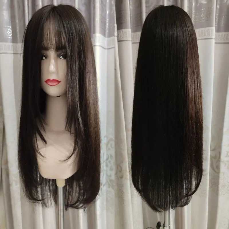 WIG PREMIUM rambut. 100% hair, poni korea, ready hitam dan coklat