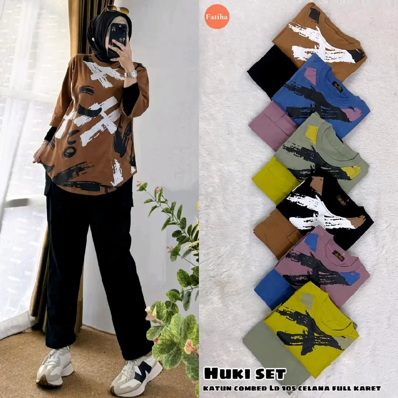 Huki set by Fatiha//setelan//wanita//atasan+celana//combed//Agustus 4