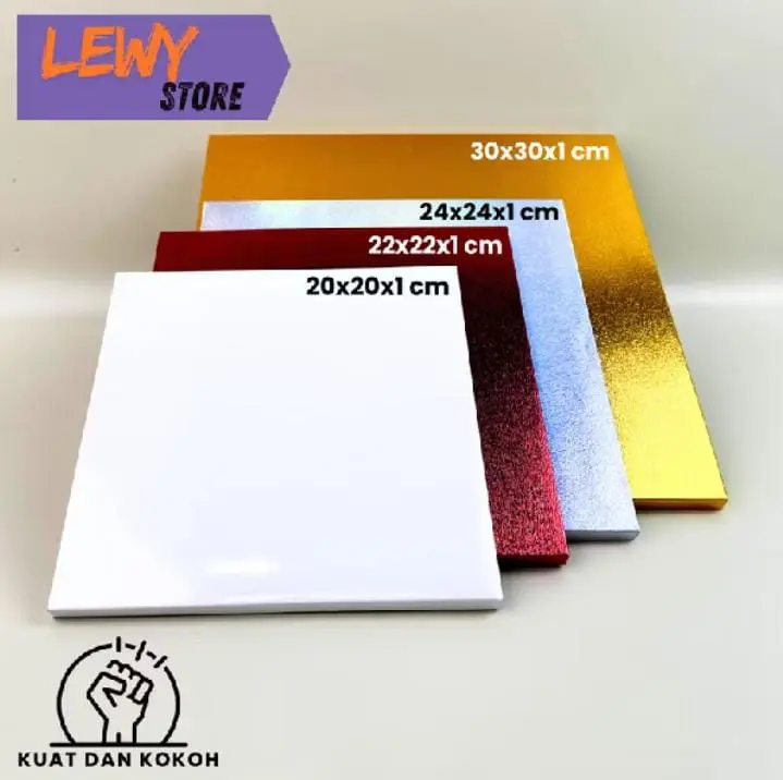 Alas kue/Tatakan kue/cake base glossy square isi 5 pcs Hitam Marble PUTIH MERAH GOLD SILVER