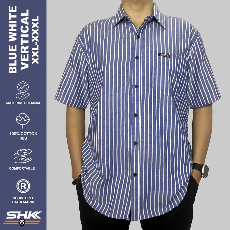 SHK BIG SIZE Kemeja STRIPE series cowok cewek katun twill baju lengan pendek LINES 2