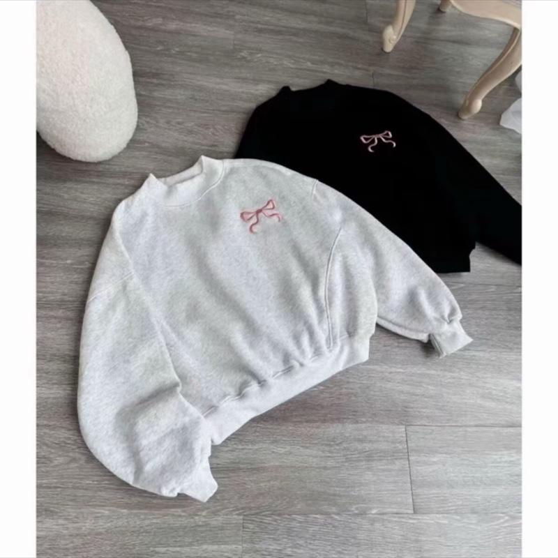  Áo nỉ sweater cổ tròn chất nỉ tàu - áo cổ tròn thêu nơ 