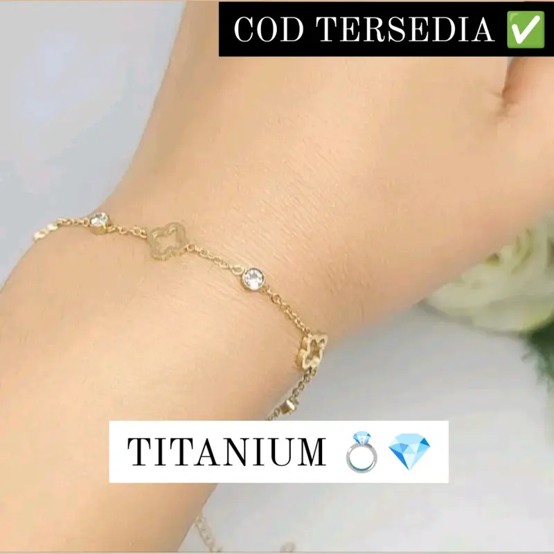 [HANO Accessories] - Gelang Clover Bolong Mata Titanium Gold, Silver, Rose Gold / Gelang Aksesoris / Gelang Korean Style / Gelang Fashion Trending Clover / Clover Bracelet 2