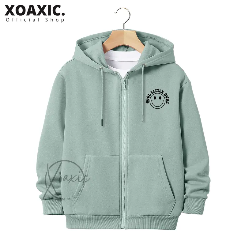 Jaket Hoodie Zipper Anak Laki-laki/Perempuan Usia 3-13 Tahun Motif Sablon COOL LITTLE Dude Bahan Fleece Tebal Premium Fashion Bulu 3
