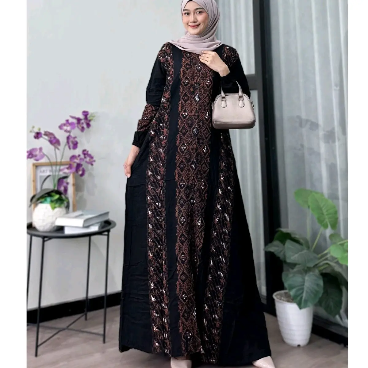 Gamis twill Ori Premium Halus Motif Batik Cap Malaman Model Full Kancing Depan Busui Friendly Dress Batik Dewasa Muslim Kekinian