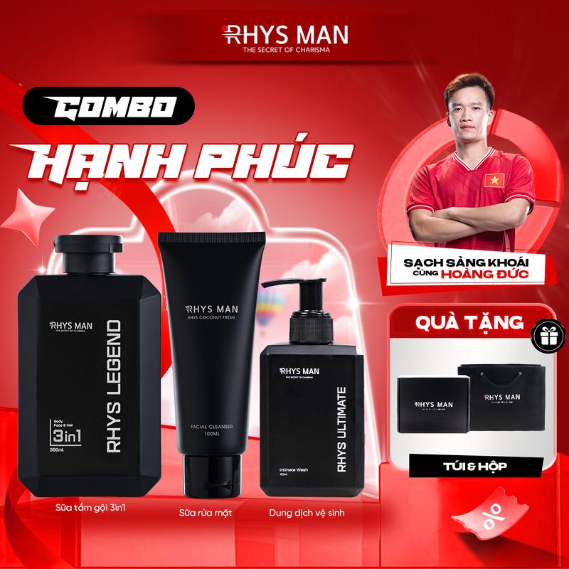  Combo Quà Tặng cho bạn trai người yêu chồng nhà RHYS MAN  gồm: Sữa tắm nam 350 ml & Sữa rửa mặt nam 100ml & Dung dịch vệ sinh nam 120ml  - Tặng kèm set Hộp & Túi 