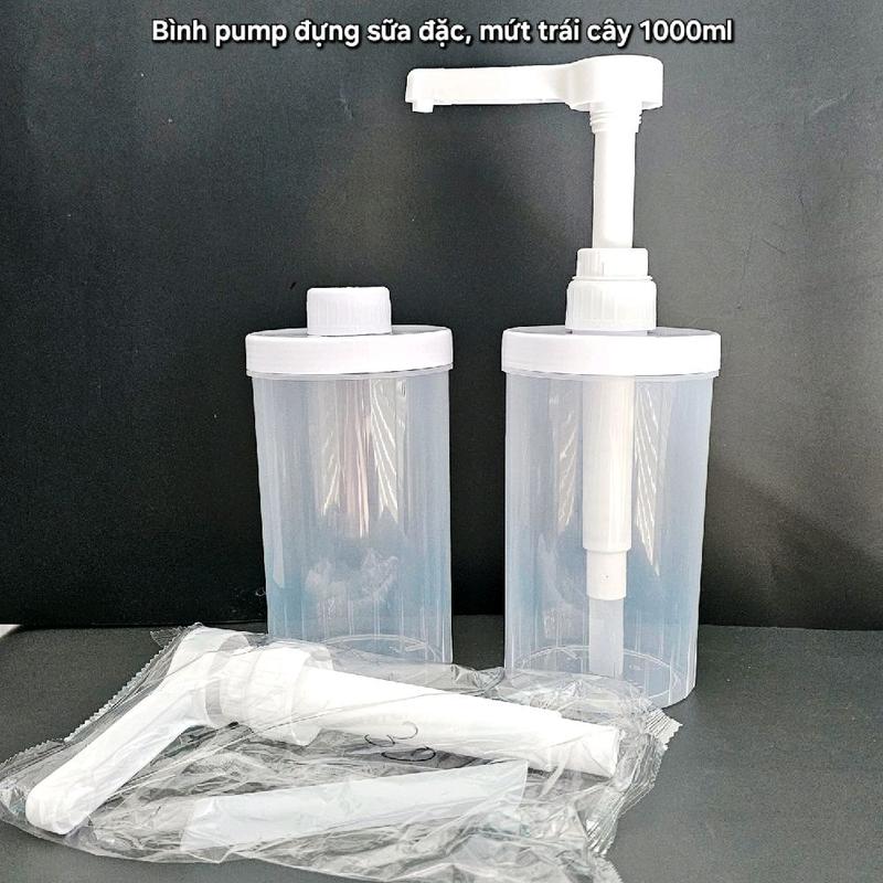 Bình bơm sữa đặc, mứt trái cây, siro, mật ong, có vòi pump định lượng 10ml, 20ml, 30ml, dung tích bình 1000ml , chất liệu nhựa PP chịu nhiệt , an toàn vệ sinh Vietnam With Battery