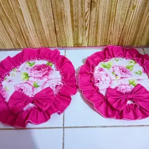 Tutup Kompor Cantik Taplak Serbaguna Bahan Katun Ramah Lingkungan Desain Bunga & Pita Merah Muda Perlindungan Panas Anti Tumpahan Minyak