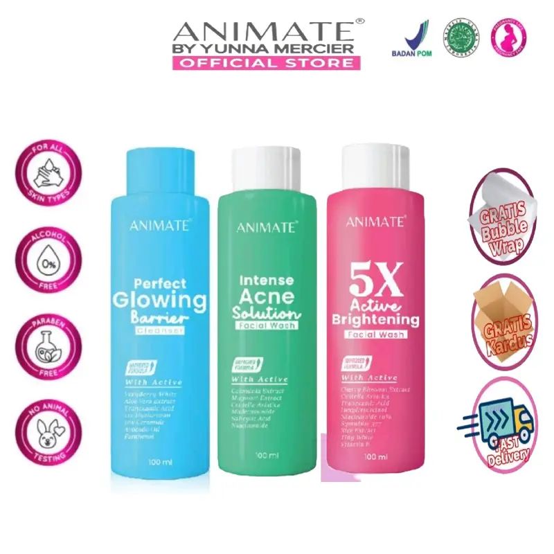 Animate Facial Wash Sabun Cuci Muka Original 100ml Membersihkan Mencerahkan pembersih  wajah 0