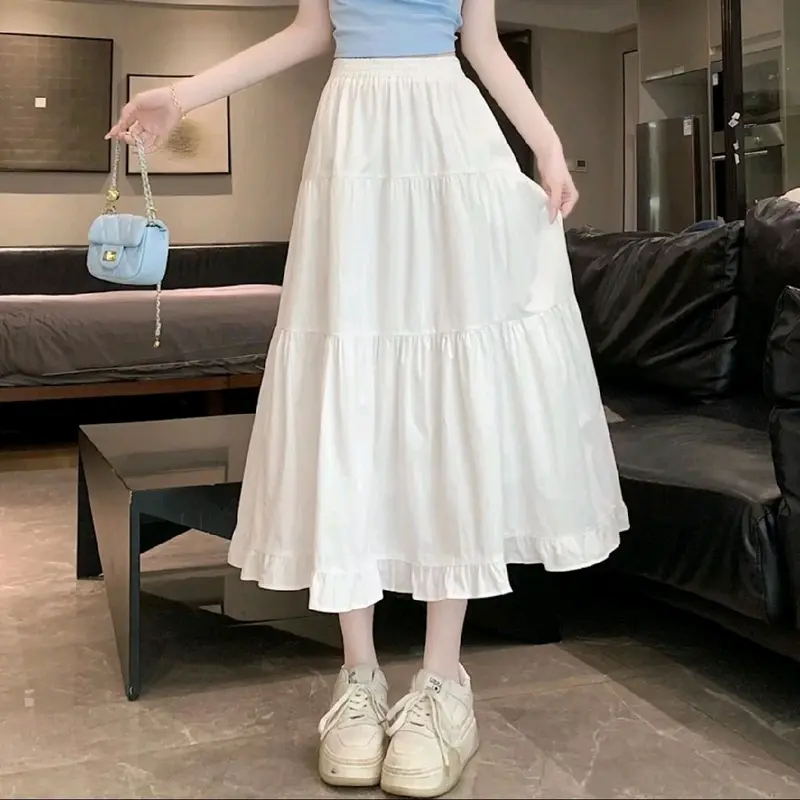ROK RUFLA MIDI SKIRT CERUTI CERUTY FULL FURING JUMBO PREMIUM EKSKLUSIF PEREMPUAN WANITA MUSLIMAH TERMURAH BTCSOLO Karet Maxi Panjang Dewasa 1