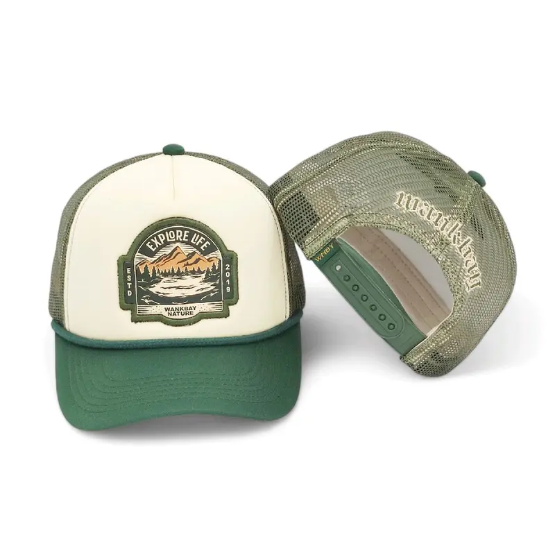Wankbay Topi Trucker Plastisol Explore Life Green White Dewasa Corduroy Hat 5