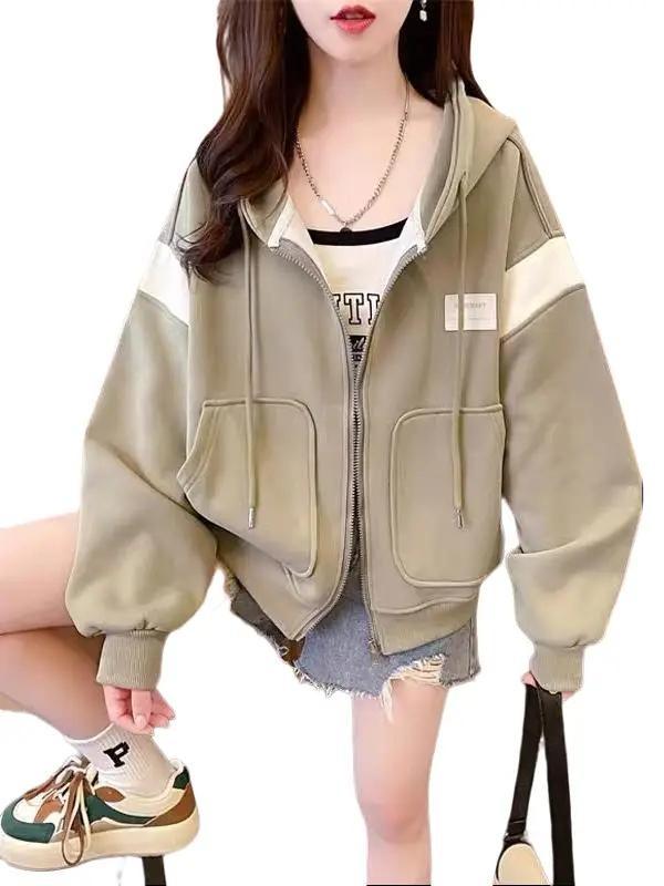  Áo khoác nỉ dày có nón tay dài có 2 túi bự trước tay phối chun xinh xắn Nữ Women Top Hoodie 