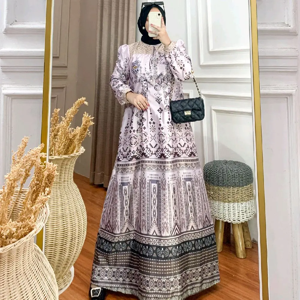 Mira Dress armany silk kombinasi renda motif bunga cocok untuk kondangan seragaman Gamis Mewah Muslim Pesta Lebaran