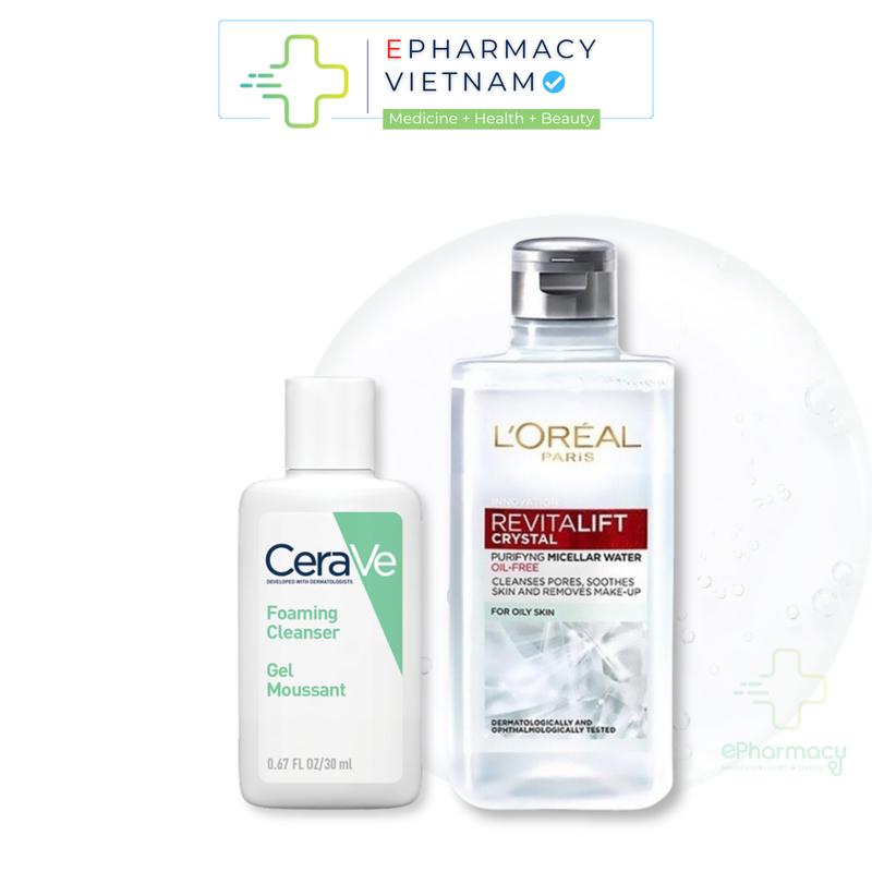 [Maitrinh0912] [LS] Nước Tẩy Trang L'ORÉAL Paris 95ml + Sửa Rửa Mặt CERAVE Foaming 30ml Làm Sạch Dịu Nhẹ