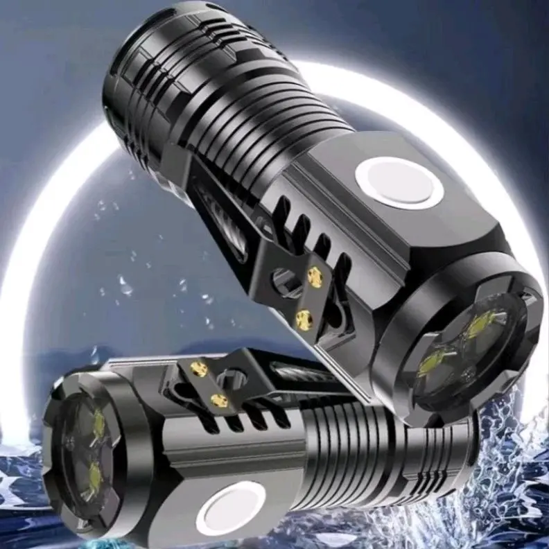 Senter Mini LED 3 Mata Anti Air Super Terang Besi Hitam / Senter LED Super Terang