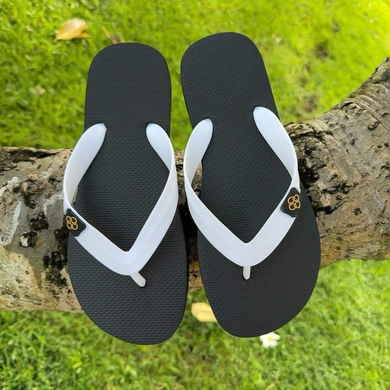 Dép đi biển Thái Lan logo bông hoa màu đen trắng đế cao su mềm đế bằng size 38-43 dép xỏ ngón nam đẹp 2025