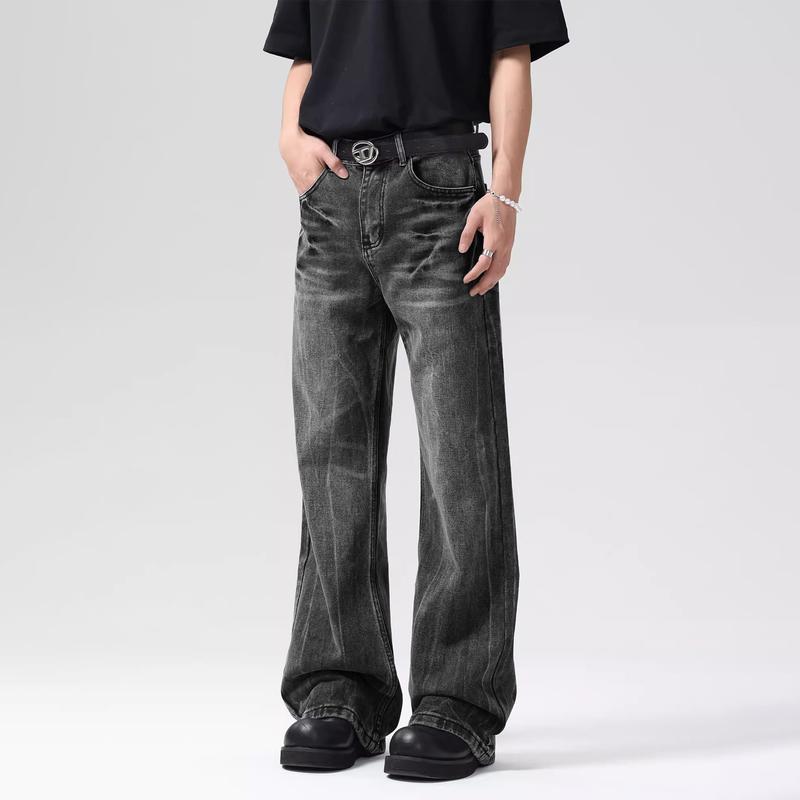 Celana Jeans Pria Hitam Washed - Retro Amerika Motif Petir & Cut Boot ...