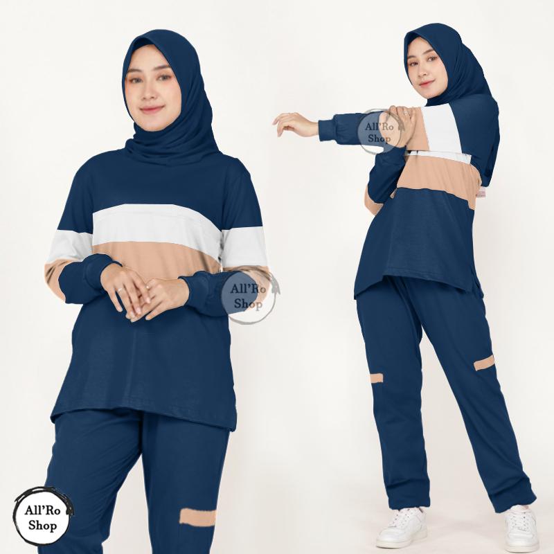 Setelan Olahraga Wanita Muslim Hijab Syari Sopan Baju dan Celana Senam Lengan dan Celana Panjang Set Mona Ukuran Jumbo L XL XXL ARS S23 3