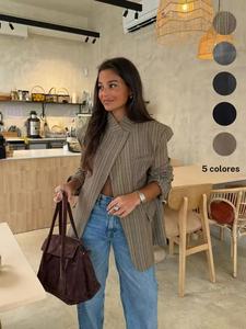 Blazer casual para mujer primavera/verano con cuadros y diseño asimétrico, diseño vintage elegante de alta gama, prenda exterior a la moda para mujeres