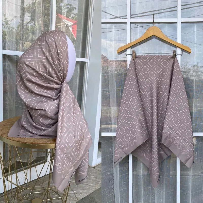 SEGI EMPAT VOAL MOTIF SERIES JP JORNEY | SEGI EMPAT MOTIF VOAL LASERCUT Jilbab Square Muslim Kerudung Printing Mewah 0