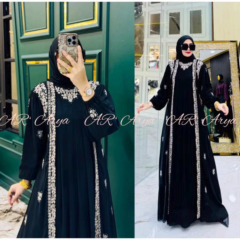 COD DRESS MELATI BORDIR MIX PAYET SWAROSKI SET HIJAB Gamis Wanita Muslim Lebaran Pesta Mewah Kondangan Ceruty 8