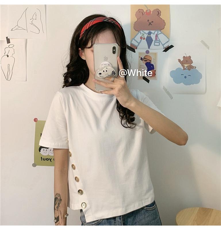 Product Introduction of Women's Short-Sleeved T-shirt 2020 Summer New Fashionable Stylish Ins Trendy Korean Versatile Short Type Design Sense Niche Top 17
