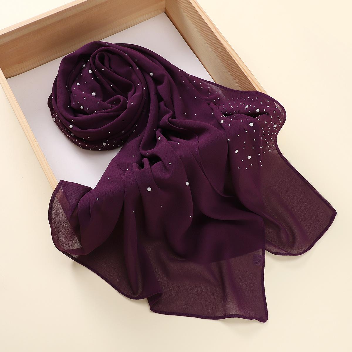 Malaysia Indonesia Pearl Chiffon material Baotou scarf rhinestone porcelain decorative fashion headscarf_voghion.com