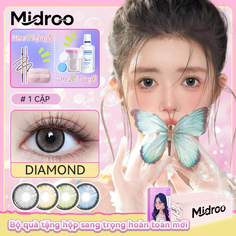 【Tặng Chì kẻ mày / Nước Ngâm Lens Kính áp tròng Midroo Diamond 12 tháng 0-6 độ 14,5mm Contact Lens chủng tộc hỗn hợp