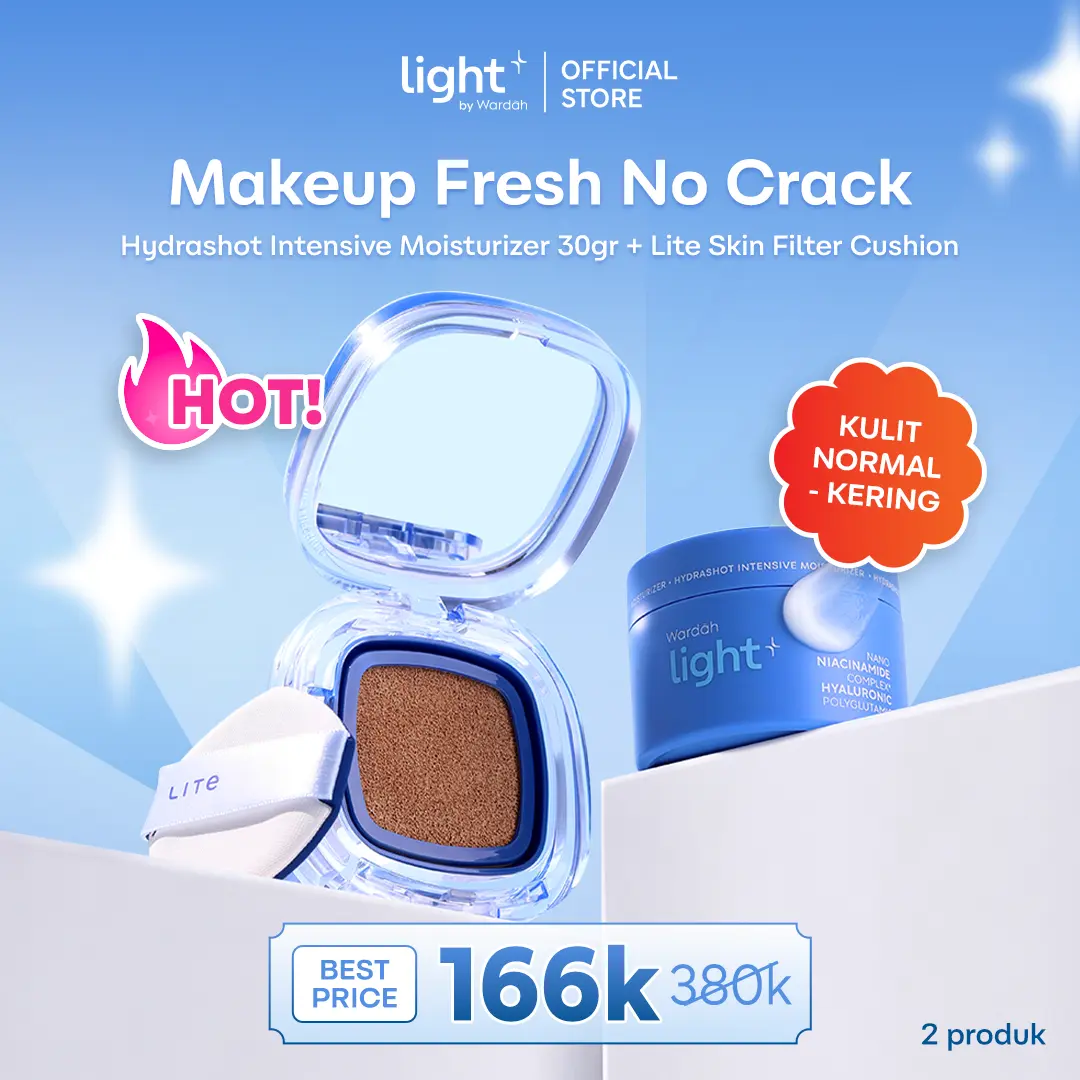 Lightplus Paket Makeup Flawless Coverage & Bebas Kusam - Lite Skin Filter Cushion 11g & Hydrashot Intensive Moisturizer 30g - Instant Fresh Look Satin Finish Krim Ringan Melembabkan Kulit Lightening Light Plus Skincare