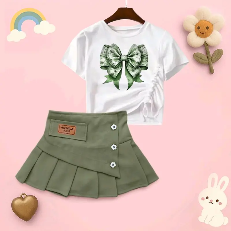 Arsyila kids Oneset Queen Setelan Anak Perempuan 8bulan-8tahun Fashion Kaos Combad 30s Model Crop Top & Rok Semiwol Lembut 6