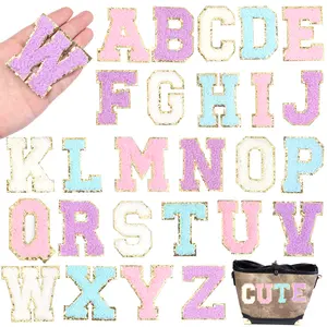 8Pcs/Lot 4 Colors Letter Chenille Sticker Embroidered Patch Self-Adhesive Applique for Personalized DIY Bag Crafts - M