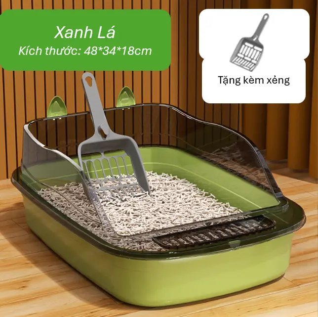 Khay chậu vệ sinh cho mèo cỡ lớn thành cao chống văng cát tặng kèm xẻng 1