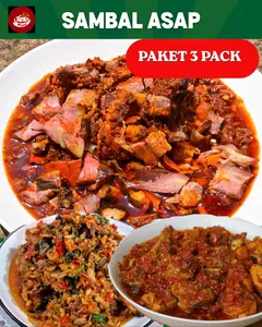 Paket 3 Pack Sambal Asap Tanev Food - Sambal Daging Asap / Sambal Ayam Asap / Sambal Ikan Asap -  Lauk Praktis Pedas Gurih Siap Makan