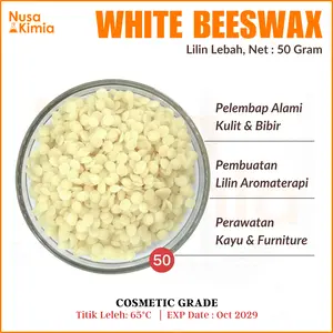 White Beeswax Pastilles 50 Gram - Lilin Lebah Organik Cosmetic Grade - Pembuatan Lilin Alami