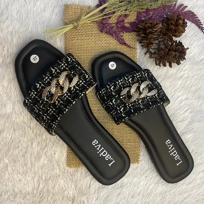 Ladiva ~ Sandal selop Rajut Motif Variasi RANTE terbaru kekinian Wanita Hitam Sendal Selop Shoes 3