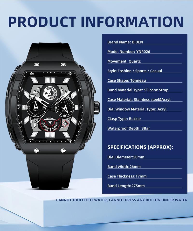 Product Introduction of 【003Harga telah diganti, cepat beli】BIDEN Jam Tangan Pria Anti Air Olahraga Multifungsi Tali Silikon Pria Jam Tangan Cowok Original YNR028 18
