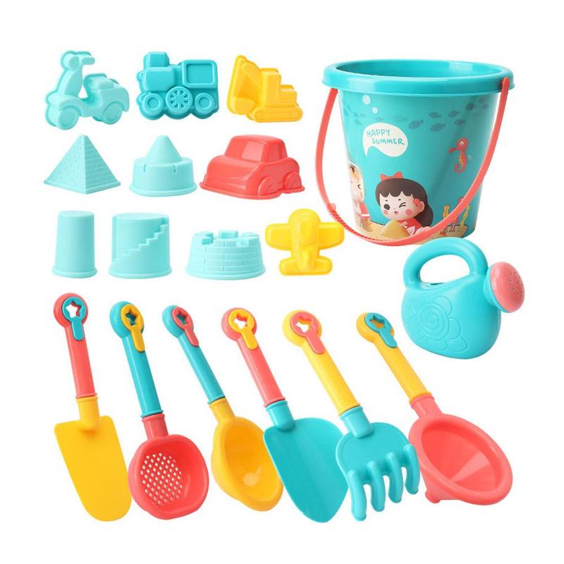 Product Introduction of 18Pcs/Set Travel Beach Toys Kids Beach Toys Set With Sand Rake Watering Can Bucket Shovels Rakes Models Play Tools 17