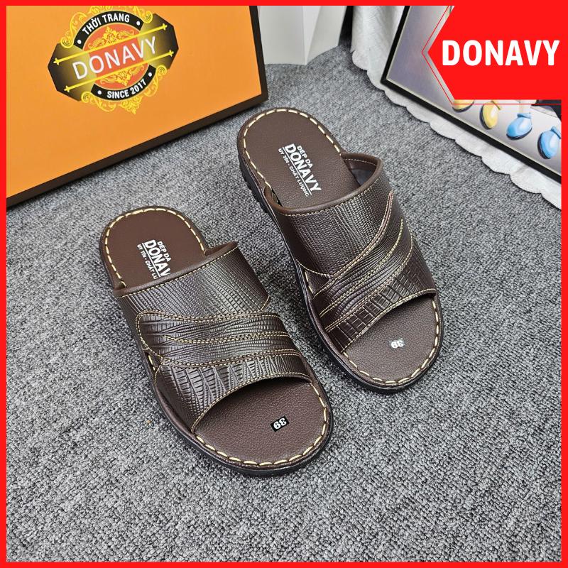 Dép Da Nam Quai Ngang DONAVY Cao Cấp May Quai Chắc Chắn D.OG