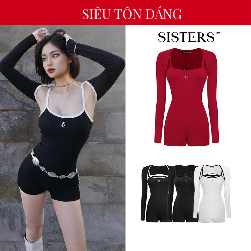  Bodysuit nữ sexy SISTERS tặng kèm áo khoác ôm dáng màu đen trắng đỏ Esther Jumpsuit hai dây| SS2-J7 