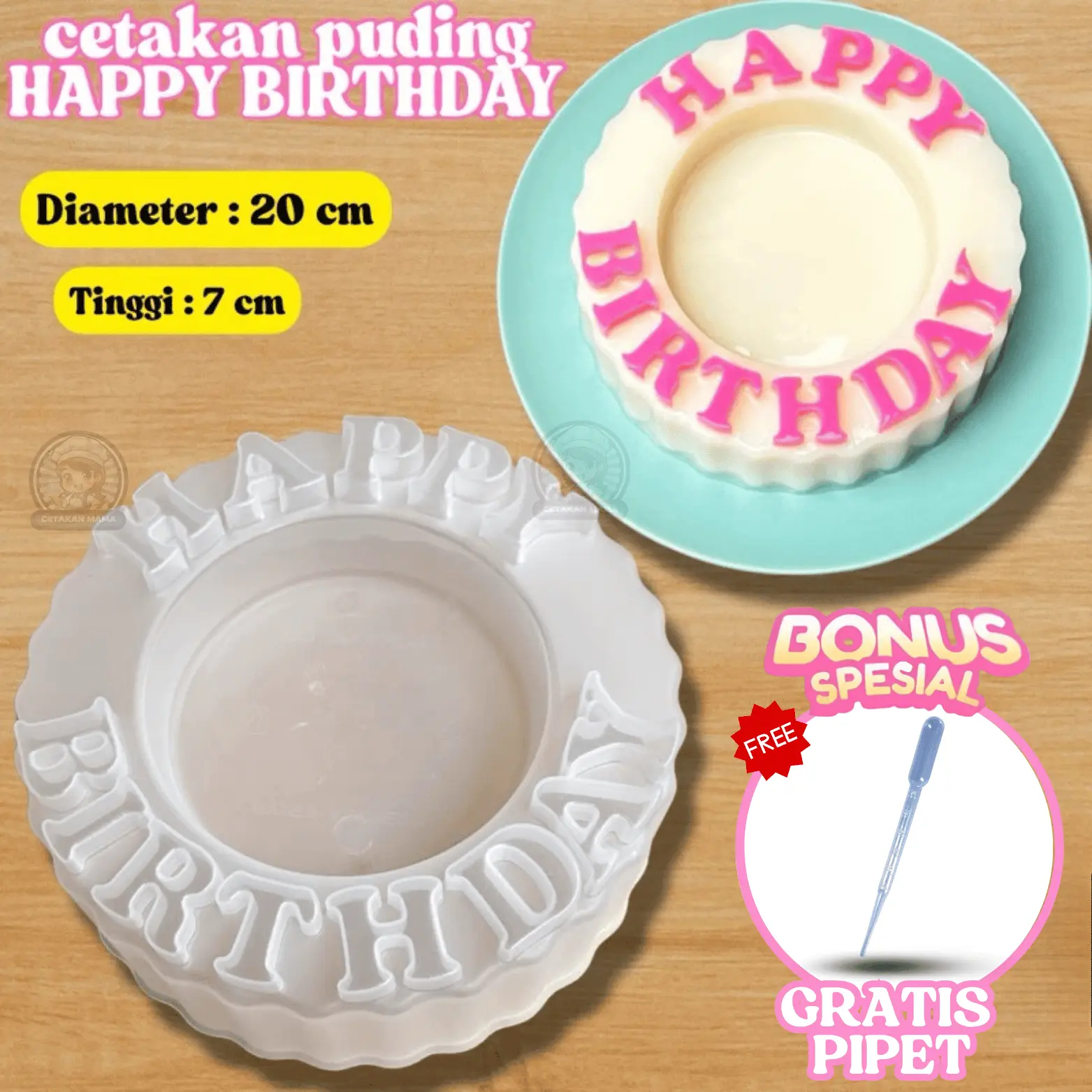 Cetakan Puding Happy Birthday Ulang Tahun Plastik Premium 1,2 Liter FREE PIPET / Cetakan Bolu Ulang Tahun Puding Loyang / Cetakan Agar Jelly Pudding Kitchenware Kue