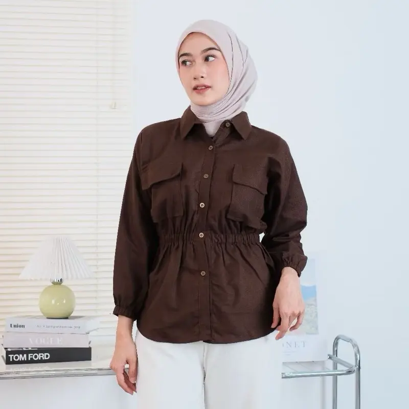 ￼Beena Shirt Linen Model Kerut Bagian Perut