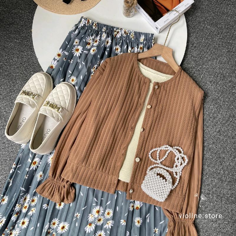 Violine store - ONESET SETELAN WANITA SETELAN ROK PANJANG CEWE KEKINIAN CARDI KNIT HORNET PREMIUM & ROK PLISKET MOTIF BUNGA ONESET LUCU KOREAN OUTFIT STYLE KEKINIAN REMAJA OUTFIT HEALING MURAH KEKINIAN  ONESET CAKEP WANITA MASA KINI STYLE 2025 7