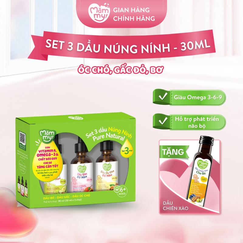 Set 3 Dầu Ăn Dặm (Cá Hồi, Dầu Hạt Lanh, Dầu Olive, Óc Chó, Bơ, Gấc) – Bổ Sung DHA, Omega Giúp Cho Bé Từ 6 Tháng Phát Triển Trí Não, Chai 30ml [CX]