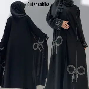 ABAYA OUTER SABIKA MOTIF PITA BEST SELLER BUSANA MUSLIMAH GAMIS WANITA DRESS SYARI SAUDI MEWAH Cantik Silver Hitam umroh haji baju lebaran trend best seller pita